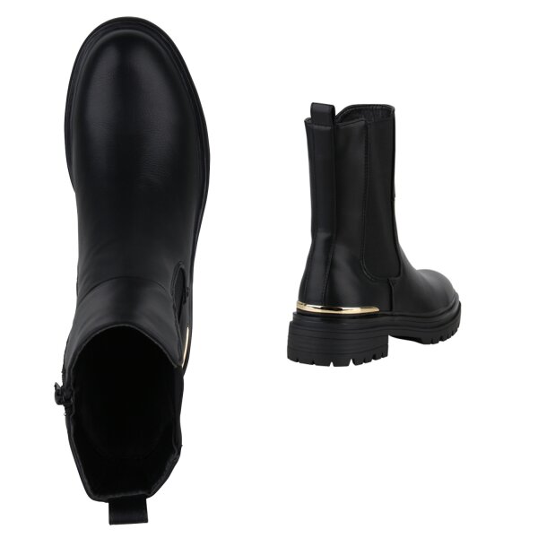 Stiefelparadies Damen Klassische Stiefeletten in Schwarz Großer Ausverkauf