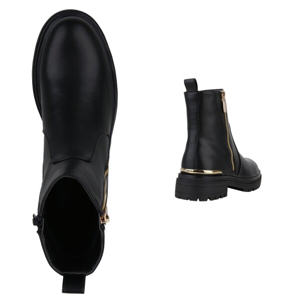 Stiefelparadies Damen Klassische Stiefeletten in Schwarz PU Flash Sale
