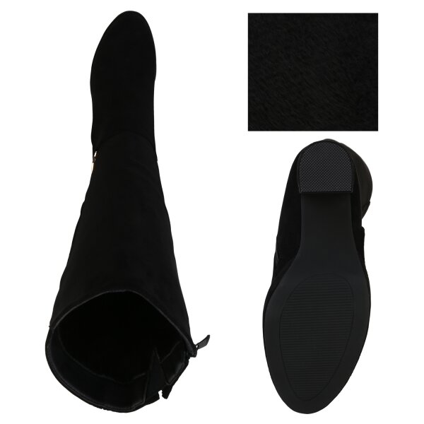 Stiefelparadies Damen Klassische Stiefel in Schwarz Velours Online Shopping