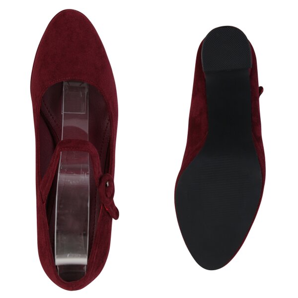 Stiefelparadies Damen Mary Janes in Burgund Velours Preisnachlass