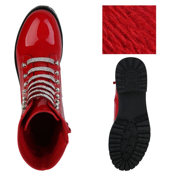 Stiefelparadies Damen Klassische Stiefeletten in Rot Lack Valentinstagsangebot