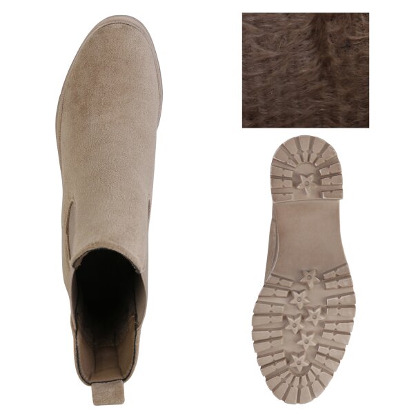 Stiefelparadies Damen Chelsea Boots in Khaki Velours Zeitlich begrenztes Angebot