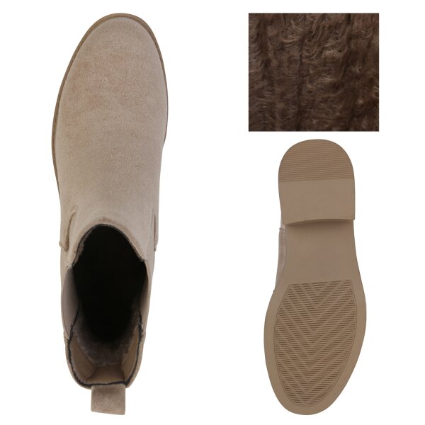 Stiefelparadies Damen Chelsea Boots in Khaki Velours Exklusive Angebote