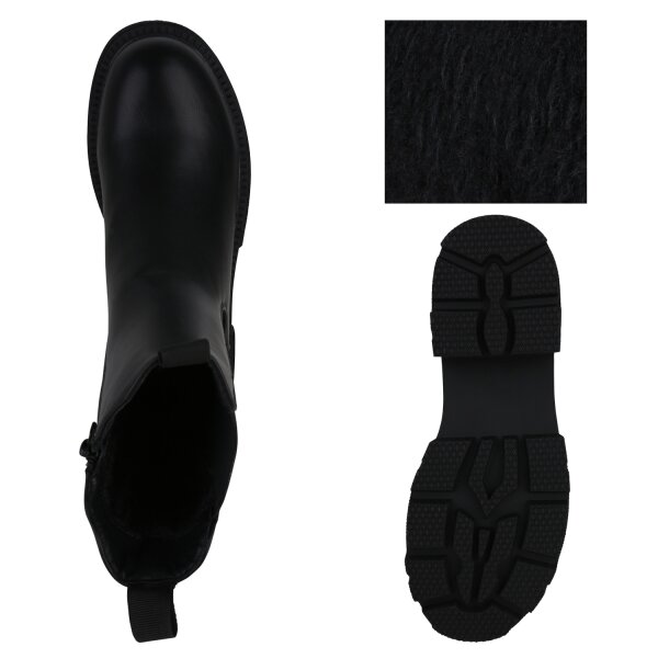 Stiefelparadies Damen Plateau Boots in Schwarz Große Rabatte