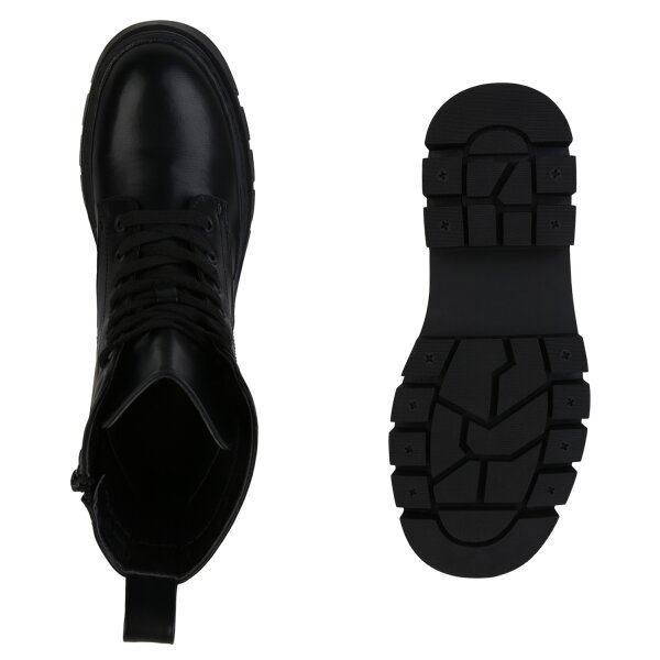 Stiefelparadies Damen Plateau Boots in Schwarz Räumungsverkauf