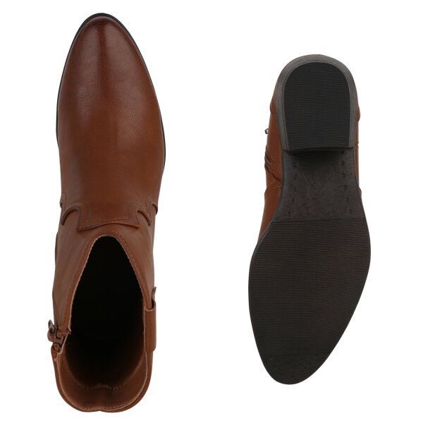 Stiefelparadies Damen Cowboy Boots in Hellbraun Tiefpreis