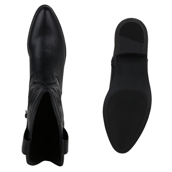 Stiefelparadies Damen Cowboy Boots in Schwarz Super Sparpreis