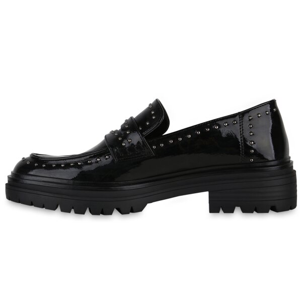 Stiefelparadies Damen Klassische Slippers in Schwarz Lack Wochenangebot