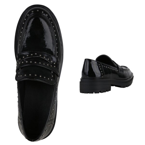 Stiefelparadies Damen Klassische Slippers in Schwarz Lack Wochenangebot