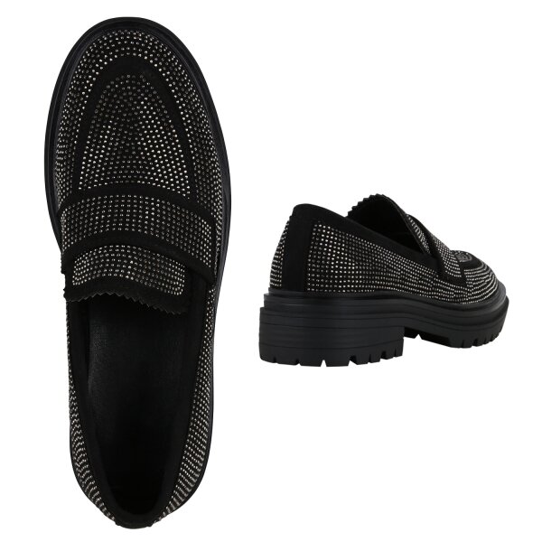 Stiefelparadies Damen Klassische Slippers in Schwarz Velours Kostenlose Rückgabe
