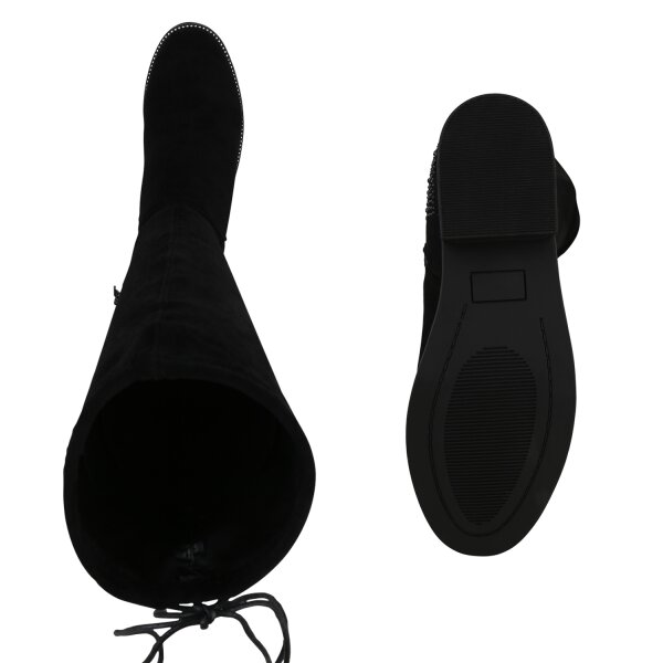Stiefelparadies Damen Klassische Stiefel in Schwarz Velours Begrenzte Freigabe