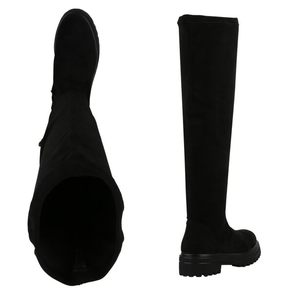 Stiefelparadies Damen Overknees in Schwarz Velours Letzte 2 Tage
