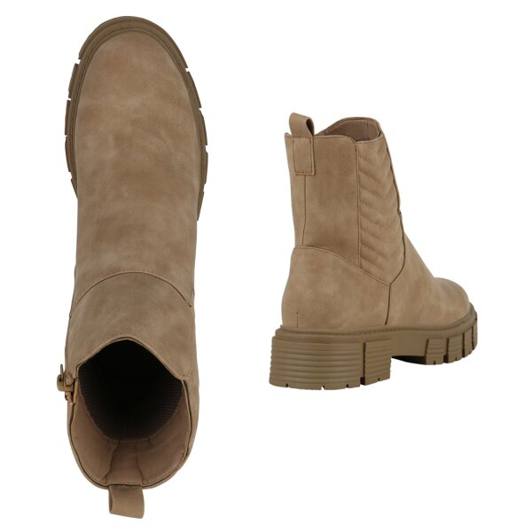 Stiefelparadies Damen Plateau Boots in Tan Letzter Tag