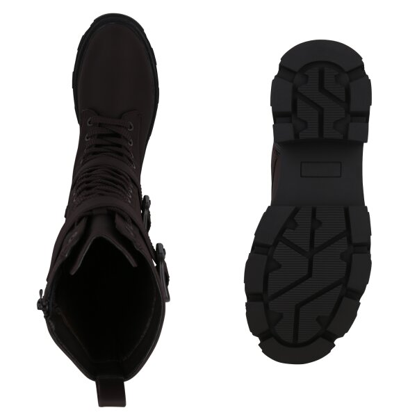 Stiefelparadies Damen Schnürstiefel in Dunkelbraun Zeitbegrenzte Promotion