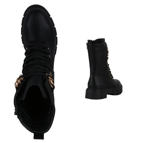 Stiefelparadies Damen Schnürstiefel in Schwarz Bis zu 50% Rabatt