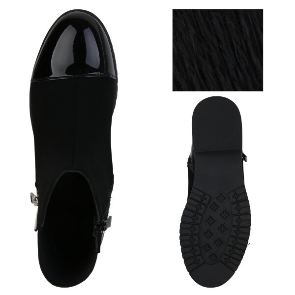 Stiefelparadies Damen Klassische Stiefeletten in Schwarz Kroko Lack Sonderangebot der Fabrik