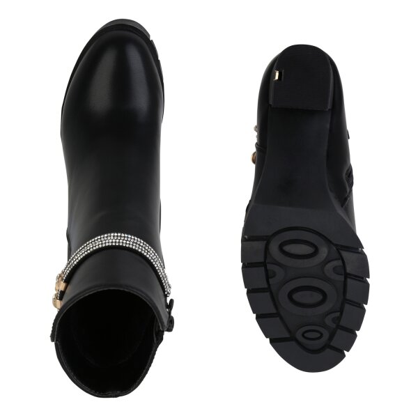 Stiefelparadies Damen Klassische Stiefeletten in Schwarz PU Vierteljährliche Förderung