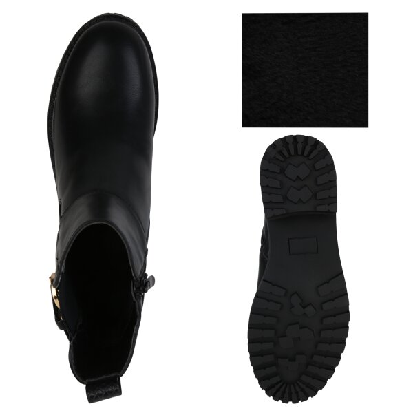 Stiefelparadies Damen Klassische Stiefeletten in Schwarz Snake Kostenloser Versand international
