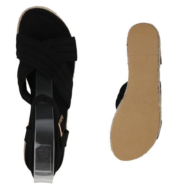 Stiefelparadies Damen Plateau Sandaletten in Schwarz Velours Outlet
