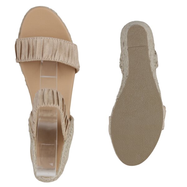 Stiefelparadies Damen Keilsandaletten in Beige Schlussverkauf