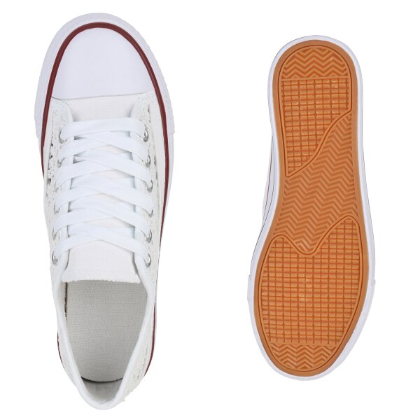 Stiefelparadies Damen Sneaker low in Weiss Großer Ausverkauf