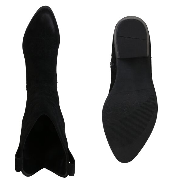 Stiefelparadies Damen Cowboystiefel in Schwarz Velours Saisonschlussverkauf