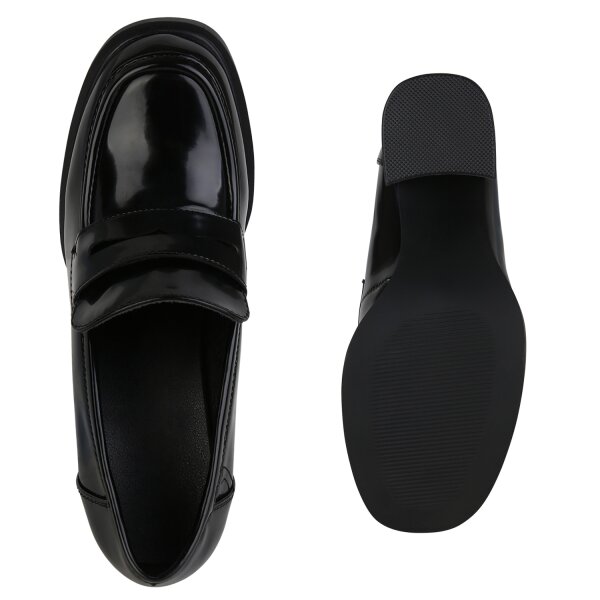 Stiefelparadies Damen Klassische Pumps in Schwarz Lack Black Friday