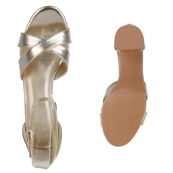 Stiefelparadies Damen Klassische Sandaletten in Gold Cyber Monday