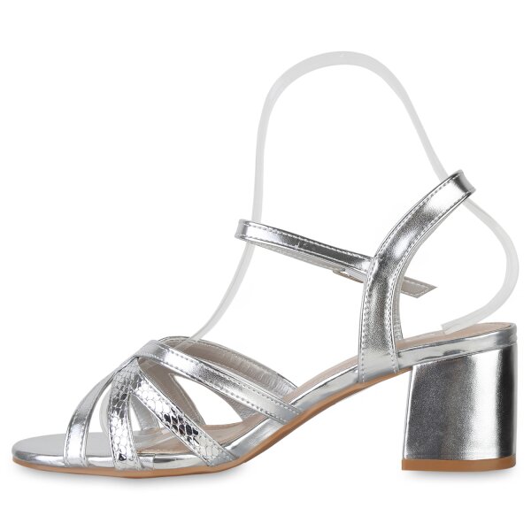Stiefelparadies Damen Klassische Sandaletten in Silber Snake Osterangebot