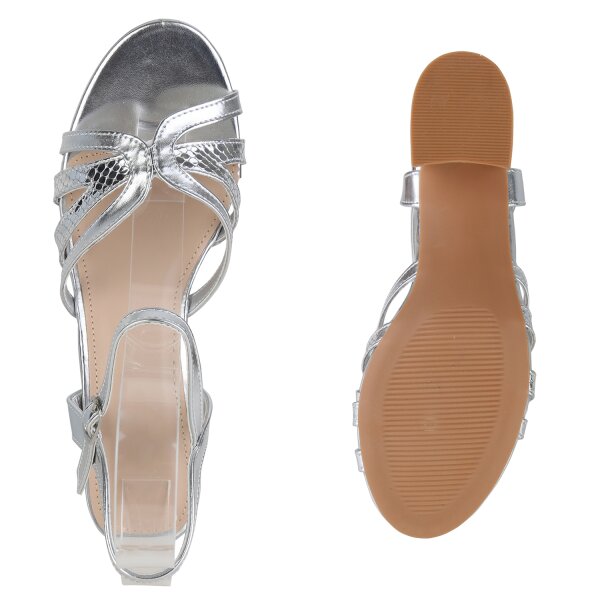 Stiefelparadies Damen Klassische Sandaletten in Silber Snake Osterangebot