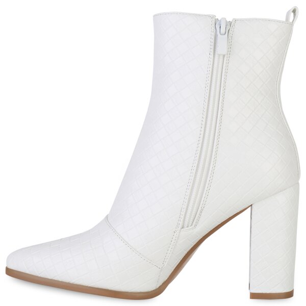 Stiefelparadies Damen Klassische Stiefeletten in Weiss Muster Vatertagsangebot