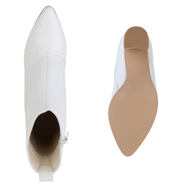 Stiefelparadies Damen Klassische Stiefeletten in Weiss Muster Vatertagsangebot