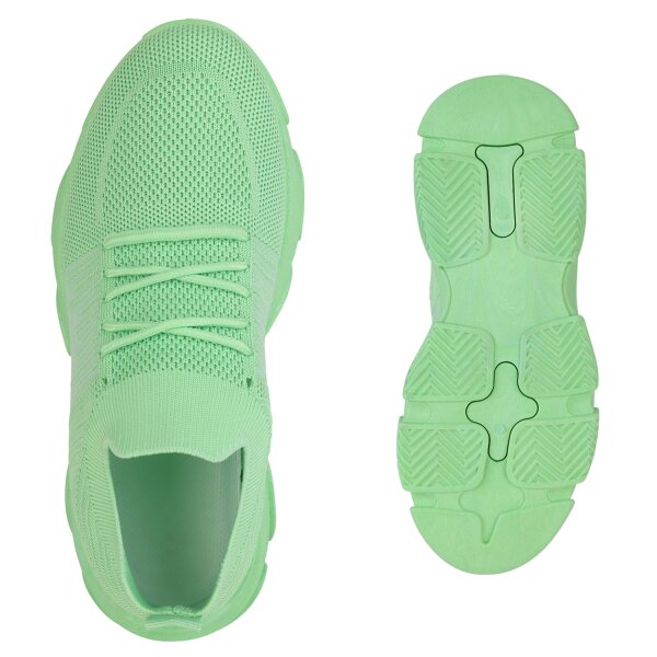 Stiefelparadies Damen Plateau Sneaker in Hellgrün Valentinstagsangebot