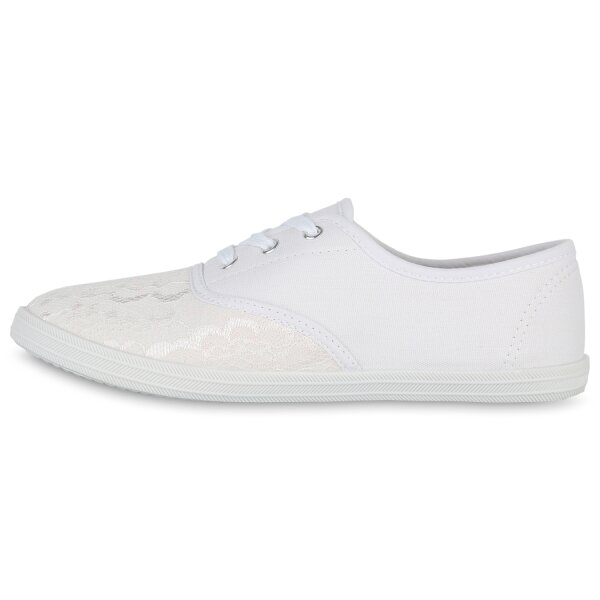 Stiefelparadies Damen Sneaker low in Weiss Heißer Verkauf