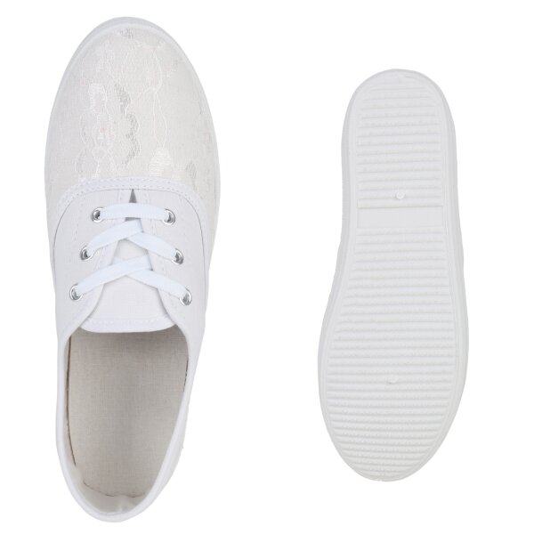 Stiefelparadies Damen Sneaker low in Weiss Heißer Verkauf