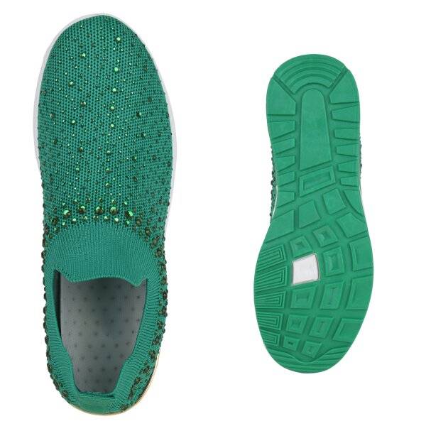 Stiefelparadies Damen Slip Ons in Grün Saisonale Angebote