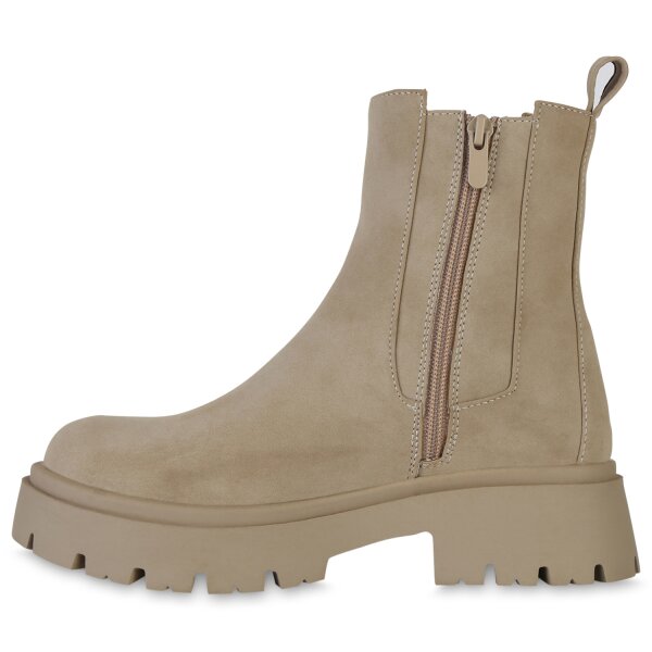 Stiefelparadies Damen Plateau Boots in Khaki Letzter Tag