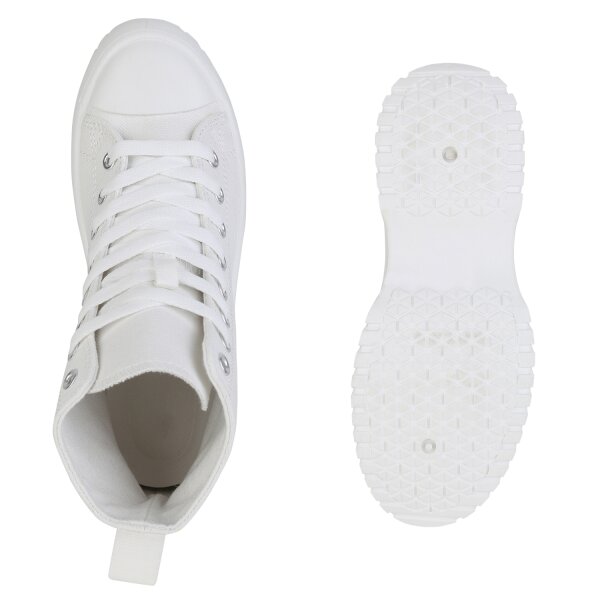 Stiefelparadies Damen Sneaker high in Weiss Nur noch ein Tag übrig