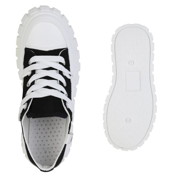 Stiefelparadies Damen Plateau Sneaker in Schwarz Begrenzt auf 3 Tage