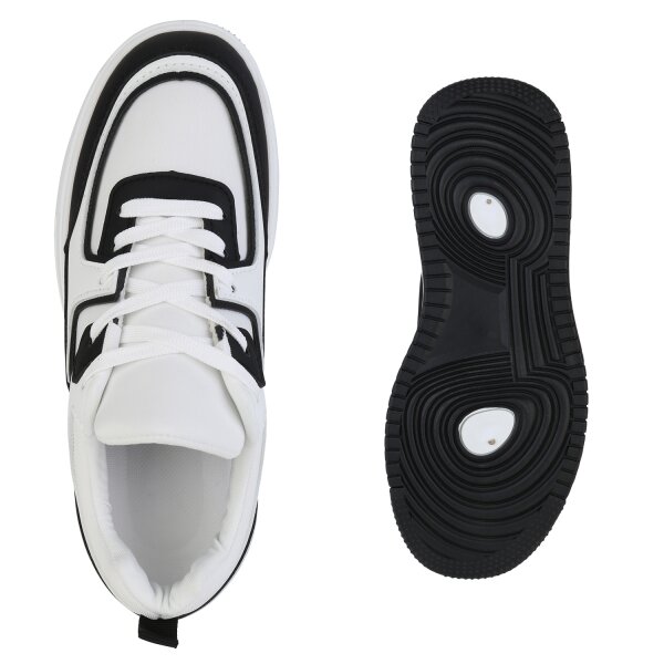 Stiefelparadies Damen Plateau Sneaker in Schwarz Black Friday Preise