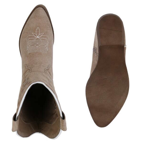 Stiefelparadies Damen Cowboy Boots in Khaki Velours 2025