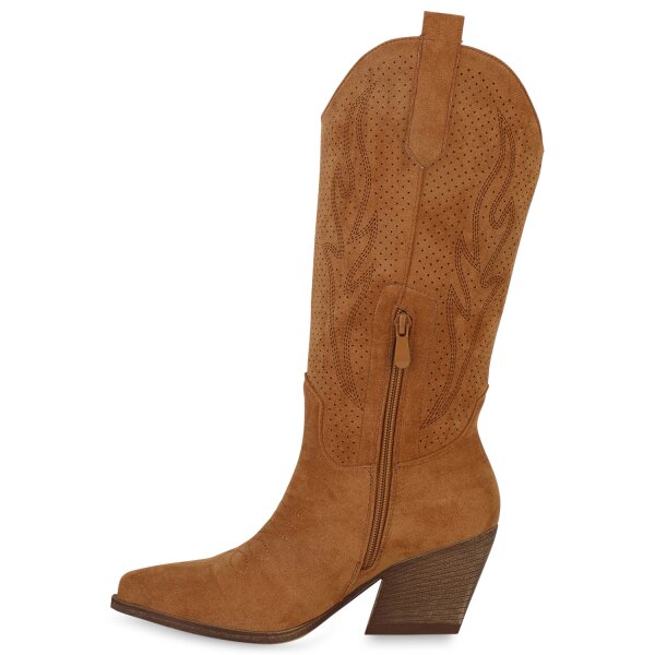 Stiefelparadies Damen Cowboystiefel in Hellbraun Outlet
