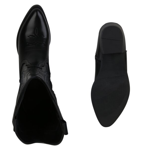 Stiefelparadies Damen Cowboystiefel in Schwarz Auslauf