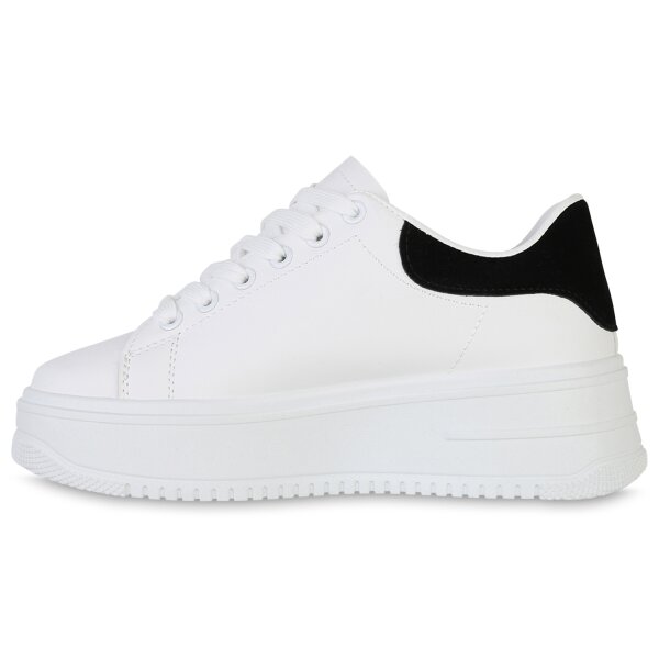 Stiefelparadies Damen Plateau Sneaker in Weiss Schwarz Hotsell