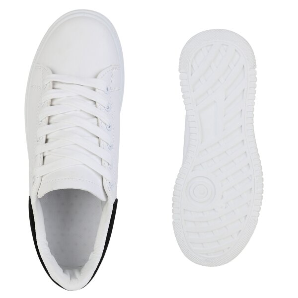 Stiefelparadies Damen Plateau Sneaker in Weiss Schwarz Hotsell