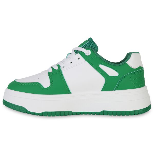 Stiefelparadies Damen Sneaker low in Grün Weiss Kostenloser Versand