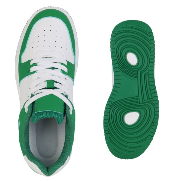 Stiefelparadies Damen Sneaker low in Grün Weiss Kostenloser Versand