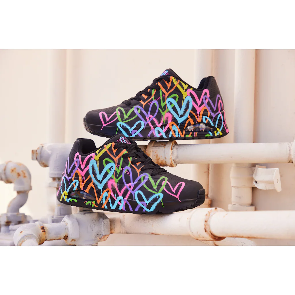 Skechers Sneaker »UNO - HIGHLIGHT LOVE« Freizeitschuh Halbschuh Schnürschuh mit Herzchen-Print ▷ für Auslauf