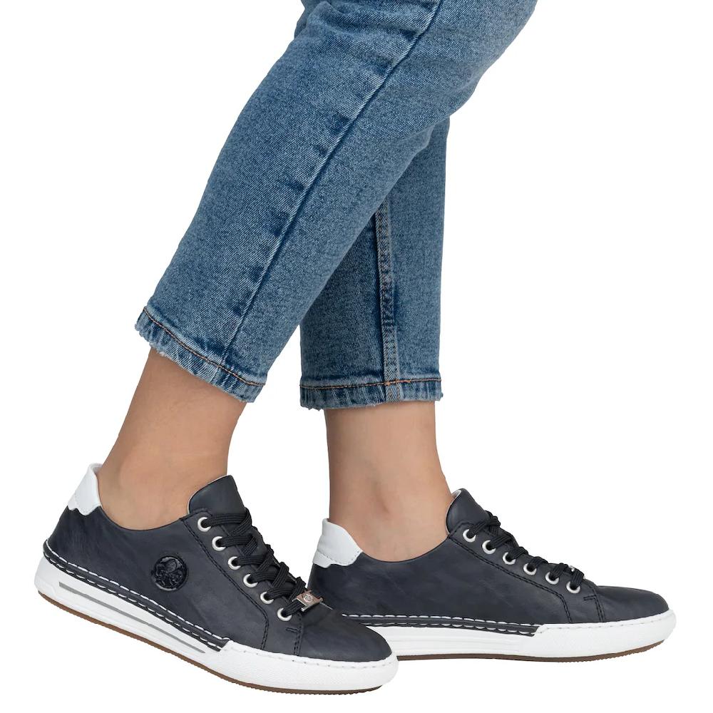 Rieker Plateausneaker Schnürschuh Halbschuh Freizeitschuh mit weißer Rahmennaht ▷ für Begrenztes Angebot