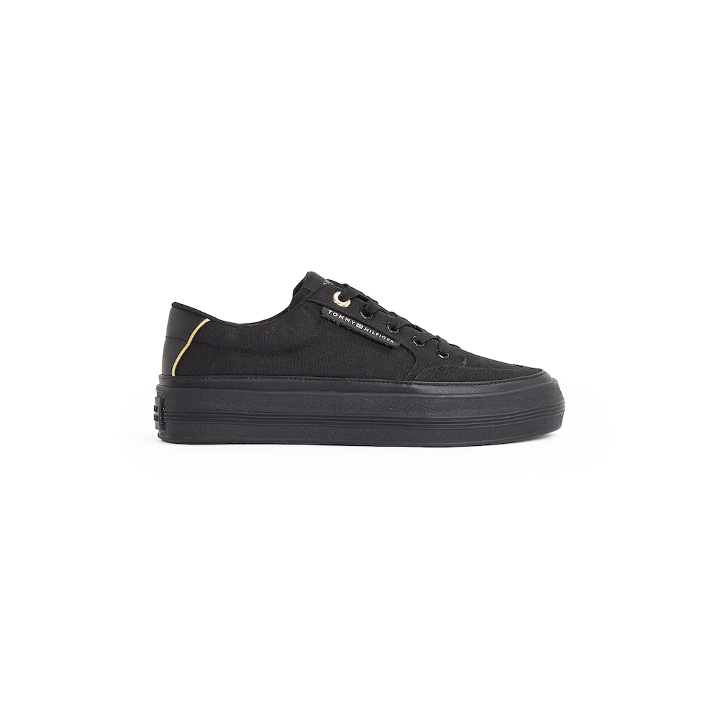Tommy Hilfiger Plateausneaker »ESSENTIAL VULC TEXTILE SNEAKER« Freizeitschuh Halbschuh Schnürschuh mit goldfarbenen Details online bestellen Osterangebot